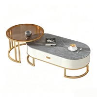 Ensemble de tables basses en pierre de luxe moderne pour salon, table d'appoint simple, table à thé, combinaison décorative pour la maison
