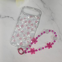 Étui de téléphone portable antichoc pour X Xr Xs Max 11 12 13 14 15 16 17 Pro Max Coques iPhone Tulipe avec des fleurs Chaînes Bracelets