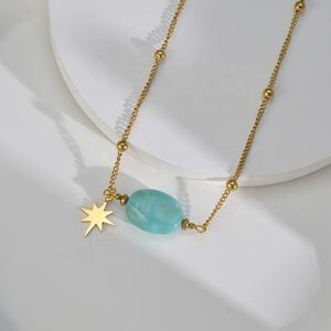 Colliers pendentifs en acier inoxydable plaqué or 18 carats Boho bon marché et à la mode Colliers élégants en pierres naturelles étanches Bijoux - Product Image 3