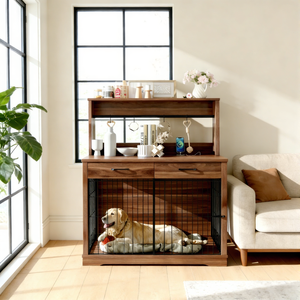 Gabbia per Cani Multifunzione: <span class=keywords><strong>Tavolo</strong></span> con Cassetti, Ripiani e Porta Scorrevole, Robusta Struttura per Interni - Product Image 1