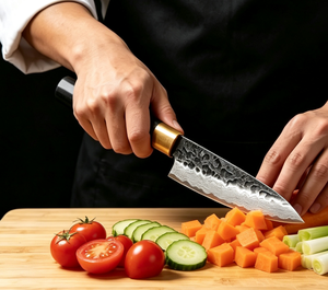 Japanese Mini Chef <b>Knife</b> Hand Hammered Damascus Steel <b>Kitchen</b> <b>Knife</b> Premium Ebony Wood Handle Ultra‑Sharp Utility <b>Knife</b> - Product Image 2