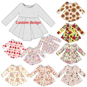 Design personalizzato di alta qualità nuova moda per bambine abiti da festa all'ingrosso per bambini manica lunga girocollo abiti da compleanno