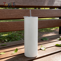 Topjlh Gobelet droit blanc vierge 20oz en acier inoxydable à isolation sous vide avec couvercle et paille pour sublimation et projets DIY par presse à chaud