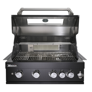 Barbecue au gaz GPL à 5 brûleurs, robuste, en acier inoxydable avec revêtement en poudre noire, allumage électronique, flamme tamisée, moderne, encastrable, villa - Product Image 4