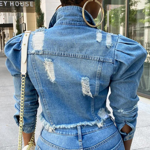 Jaket Jins Denim Wanita Ukuran Plus, Jaket Jins Denim Wanita, Jaket Kasual Lengan Puff, Jaket Jins Ukuran Plus, Mantel Jins Wanita untuk Wanita, Obral, Modis - Product Image 2