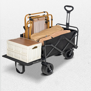 Chariot utilitaire de plage en acier inoxydable Chariot pliable pour pique-nique Camping Wagon Trail Pliable Pliant Noir 2pcs Structure fermée - Product Image 5