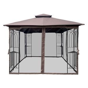 10x10 Brown Top Outdoor Patio Gazebo <b>Canopy</b> <b>Tent</b> Double Roof Detachable Mesh Screen All Sides Ventilated Garden Netting Garden - Product Image 4