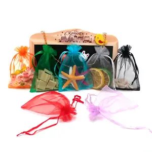 Toptan özel logo hediye kesesi takı örgü çanta şeker çantası organze İpli çanta