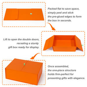 กล่องของขวัญกระดาษแข็งพับได้แบบสองประตู 1 ชิ้น รีไซเคิล พร้อมริบบิ้น - Product Image 6