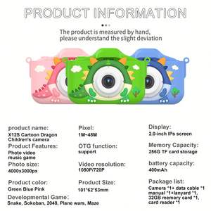 Mini caméra pour enfants X12S, 2 pouces, 1080P, caméra vidéo numérique de dessin animé dinosaure avec angle large de 180° et prise en charge OTG - Product Image 5
