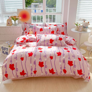 جميلة حمراء ورقة اندا مطبوعة مايكروفايبر 4-pset 400TC نمط مخطط خمر - Product Image 2