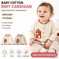 Cárdigan de punto al por mayor para bebé, 100% algodón, con patrón de casa, suéteres divertidos para niños, conjuntos de ropa, chaquetas para niños pequeños