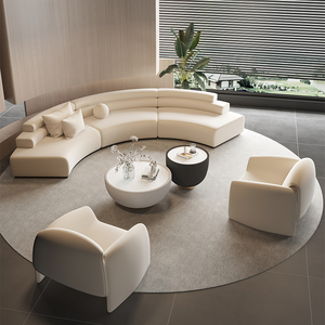 Set d'angolo per divano in legno curvo semicircolare in stile Designer Area di riposo Reception dell'hotel salone di bellezza discussioni sulle vendite degli ospiti dell'ufficio - Product Image 5
