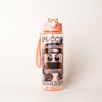 Bouteille d'eau portable pour enfants avec couvercle à ressort, en plastique transparent sans BPA, anti-fuite et compatible lave-vaisselle, motif dessin animé, vente chaude