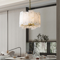 Lustre suspendu en marbre, luminaires suspendus ronds en laiton et en albâtre pour salle à manger