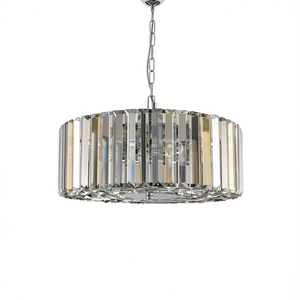 Modern 17 Inch Chrome Crystal Pendant Chandelier E26 Base Adjustable Hanging <b>Light</b> Fixture For Living Room Round Drum Shape - Product Image 1