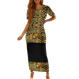 2024 Summer casual Plus Size Women's Clothing Hibiscus Island Polynesian Maxi Dress