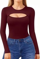 Femmes Sexy découpe avant évidé à manches longues body combinaisons doux confortable t-shirt tenue quotidienne pour les femmes