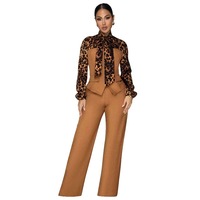 Ensemble tailleur femme 2026 : Blazer et pantalon deux pièces chic, motif guépard uni, idéal pour le bureau ou tenue décontractée