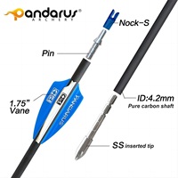 Flèches en carbone pur Pandarus Archery ALPHA-XT 4,2 mm ID avec ailettes Shield et pointe en acier inoxydable pour tir à l'arc recurve sur cible