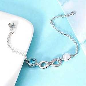 <strong>Personalized</strong> Jewelry 925 Sterling Silver Engraved <strong>Name</strong> &amp; Birthstone Infinite Symbol <strong>Bracelet</strong> - Product Image 4