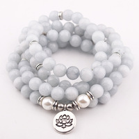 Vente chaude 8mm Bleu Pierre 108 Mara Boule Bracelet Collier Lotus Charme Yoga Bracelet Direct Du Fabricant Bijoux De Mode