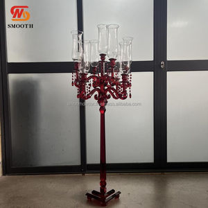 Candélabre rectangulaire de 120 cm en acrylique transparent avec 9 bras et design miroir, idéal pour les centres de table de mariage - Product Image 6