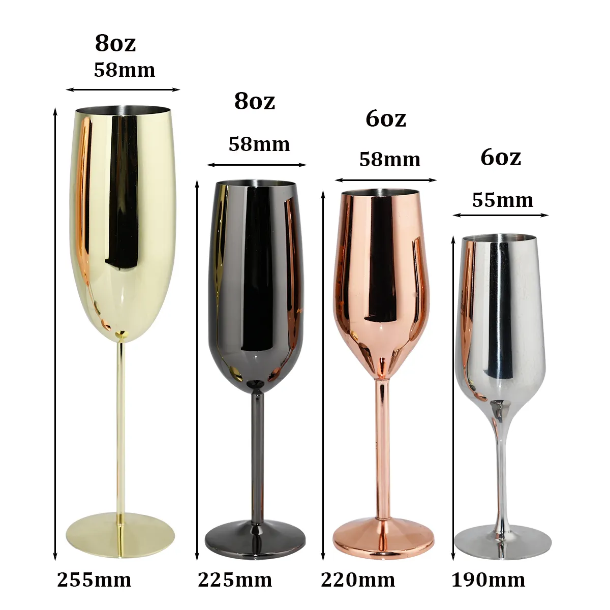 250ml Metal Wine Goblets Stainless Steel Champagne Flutes Copper Plated Gold Silver 16oz Red Wine Glasses