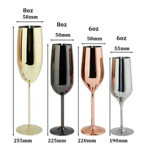 250ml Metal Wine Goblets Stainless Steel Champagne Flutes Copper Plated Gold Silver 16oz Red Wine Glasses