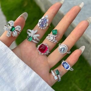 महिलाओं की S925 स्टर्लिंग सिल्वर रिंग नई फाइन जेम वाटर ड्रॉप जियोमेट्रिक धनुष पगोगोडा को लैब डायमंड जेम्स्टोन रिंग के साथ - Product Image 3