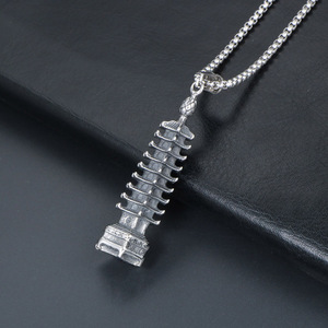 Collier pendentif pagode rétro pour homme en acier inoxydable finition antique SP742 Bijoux de mode - Product Image 4