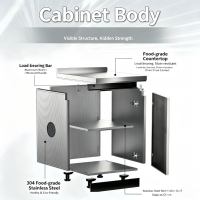 Îlot de cuisine extérieur tout-en-un en stock, avec barbecue double combustible, évier en acier inoxydable 304 et éclairage LED pour terrasse