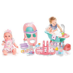 Poupée en vinyle de 12 pouces, ensemble de soins 3 en 1, berceau, chaise haute, baignoire avec douche, accessoires d'alimentation, cadeau d'apprentissage précoce pour enfants - Product Image 1