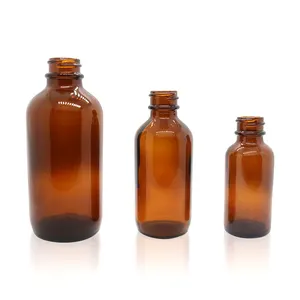 Amber Boston Round Glass Bottles 1oz Empty Essence Bottle Essential Oil Bottle 120ml with Black Poly Cone Cap