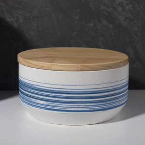 Cuenco de cubierta de bambú blanco y azul de <span class=keywords><strong>Merlin</strong></span> Living con tarro de cerámica nórdico dibujado a mano, decoración de lujo para el hogar, almacenamiento de alimentos - Product Image 3