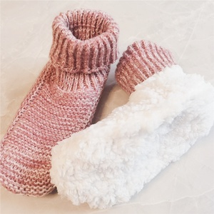 Chaussons-chaussettes d'hiver épais tricotés pour <span class=keywords><strong>femme</strong></span>, doublés de fausse fourrure, antidérapants, pour la maison - Product Image 3