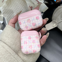 Étui de protection pour écouteurs en silicone/plastique transparent, motif quadrillé fraise rose, mignon et étanche, pour 1-4 Pro 2