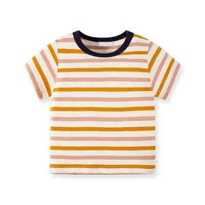Camiseta manga curta listrada infantil, camiseta grande casual para crianças