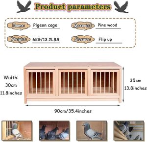 Petop houten duivenhok met opklapbare deuren en verplaatsbare scheidingswand voor wedstrijduiven nestkast dennenhout kippenhok 35 inch - Product Image 5