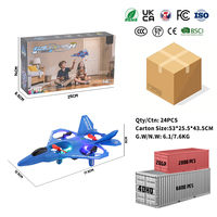 Avion RC bleu avec corps lumineux, lames de rechange, câble USB et télécommande portable pour cadeaux d'enfants et jeux à domicile
