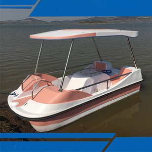Bote de pedales de fibra de vidrio para 4 personas, embarcación recreativa rígida con toldo para uso en lagos y parques. - Product Image 2