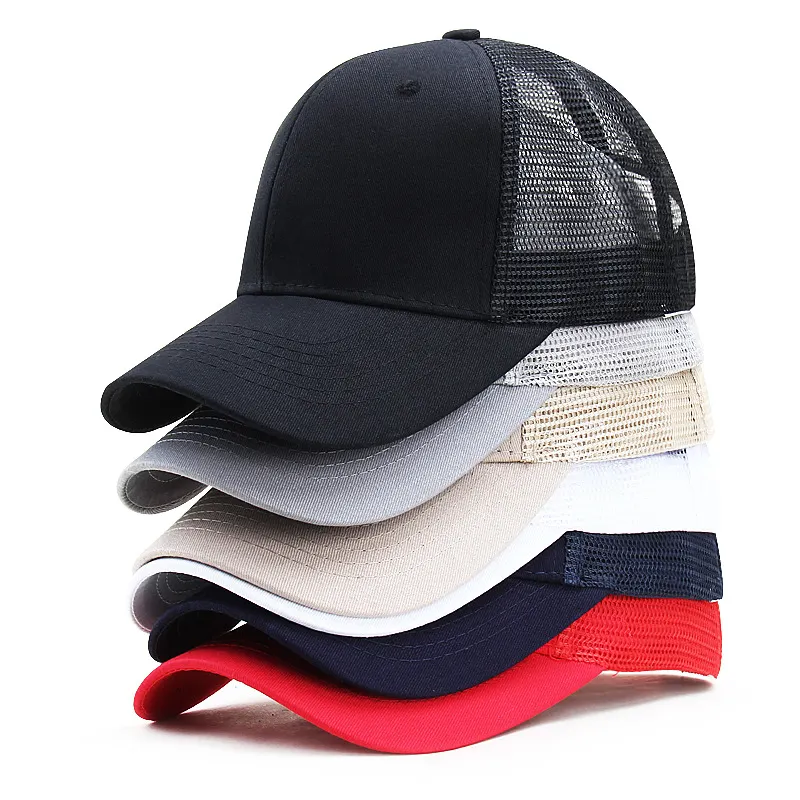 メンズグレー6パネルキャップメッシュ野球帽カスタムレザーパッチ卸売ファッション野球帽