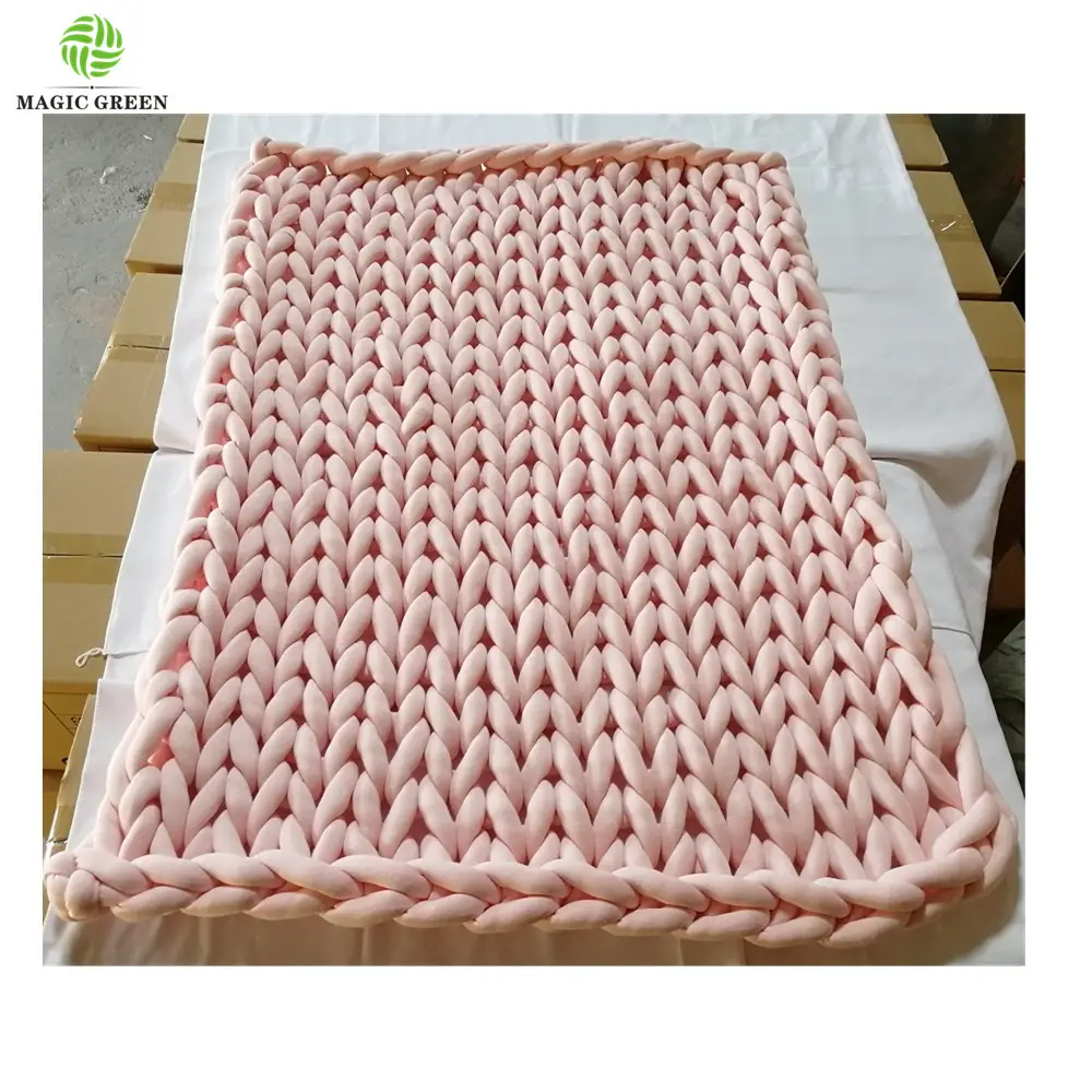 Stock 100% COTON SANS COUTURE D3-4cm lavable en machine de laine tube rempli tresse tricoté à la main tissu épais couverture lourde