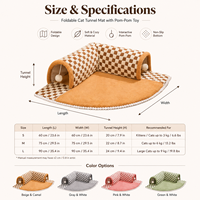 Tapis tunnel pliable haut de gamme pour chat, lit de jeu en peluche avec jouet pompon, antidérapant, lavable, logo personnalisé, OEM ODM, fournisseur en gros d'articles pour animaux de compagnie