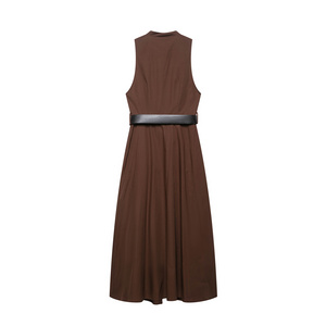 SHENZHU Vestido <span class=keywords><strong>Midi</strong></span> de <span class=keywords><strong>Moda</strong></span> Chic para Mujer, Primavera 2025, con Cinturón, Estilo Vintage, Sin Mangas, Vestidos Femeninos, Robe Mujer - Product Image 2