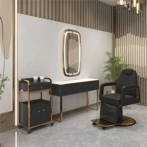 Sillón de Peluquería Vintage, Juego de Muebles para Salón de Belleza, Silla de Barbero Hidráulica, Espejo y Silla Vintage para Corte de Cabello - Product Image 1