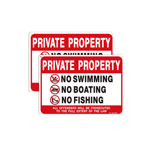Panneaux de signalisation d'avertissement de sécurité personnalisables : Interdiction de la natation, de la navigation et de la pêche. Tous les infracteurs seront poursuivis pour ces panneaux. - Product Image 1