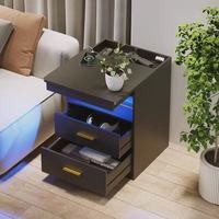 Table de chevet intelligente personnalisable avec tiroirs, compartiment caché verrouillable, charge sans fil, capteur et éclairage LED
