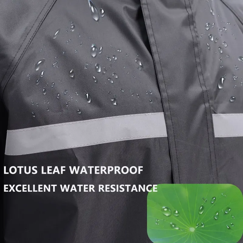 2024 individuelles Logo recycelbarer Oxford-Regenmantel wasserdicht mit Kapuze einteiliges Motorradgetriebe für Erwachsene zum Reisen und Wandern schwarz