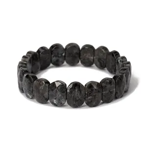 Pulseira de contas ovais facetadas de cristal de cura 14mm, pulseira feita à mão com contas de pedra de chakra energética boa sorte